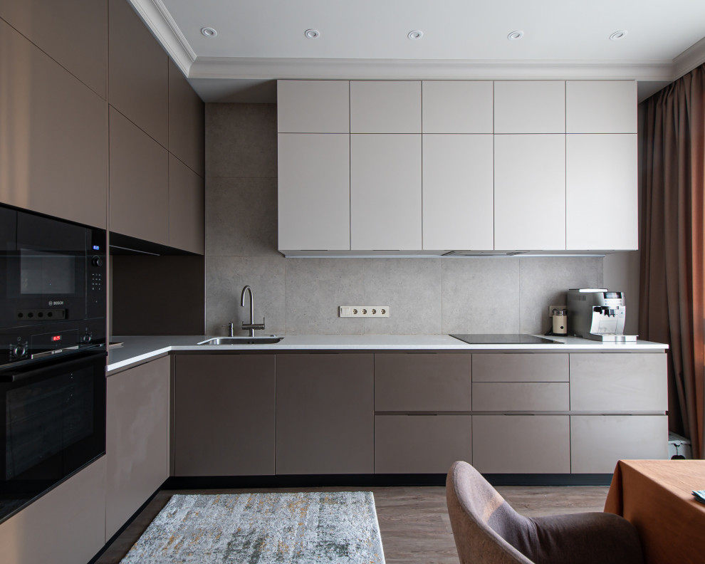 Design ideas for a contemporary kitchen in Moscow with coloured appliances.