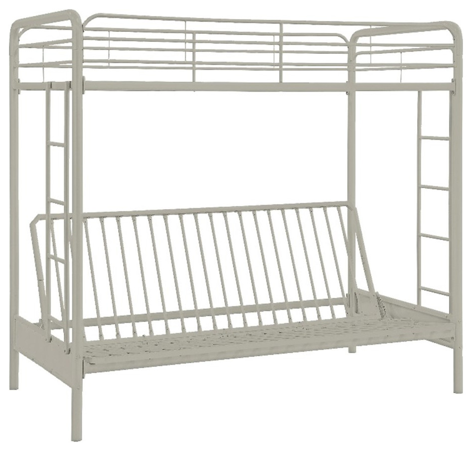 DHP Metal Twin Over Full Convertible Futon Sofa Bunk Bed in White