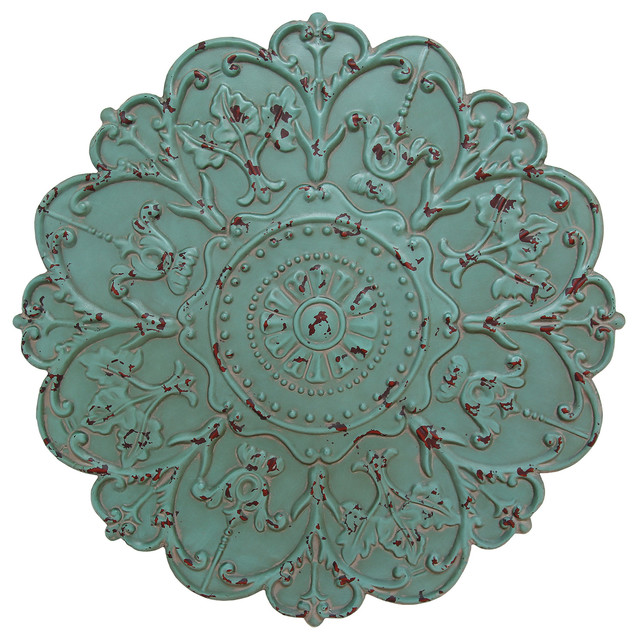 Medallion Wall Decor, Distressed Blue Farmhouse Wall Sculptures