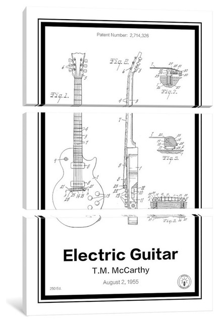 Electric Guitar By Retro Patents Canvas Print 60x40x15 3 Piece Set