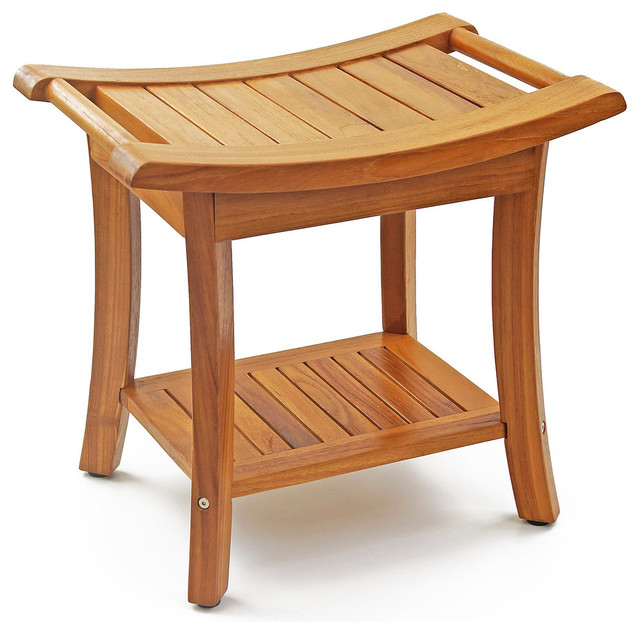 Deluxe Teak Shower Bench With Storage Shelf And Lift Handles 19 5