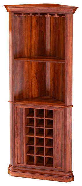 Louis 76 Rustic Solid Wood Corner Bar Cabinet Transitional Wine Louis 76 Rustic Solid Wood Corner Bar Cabinet