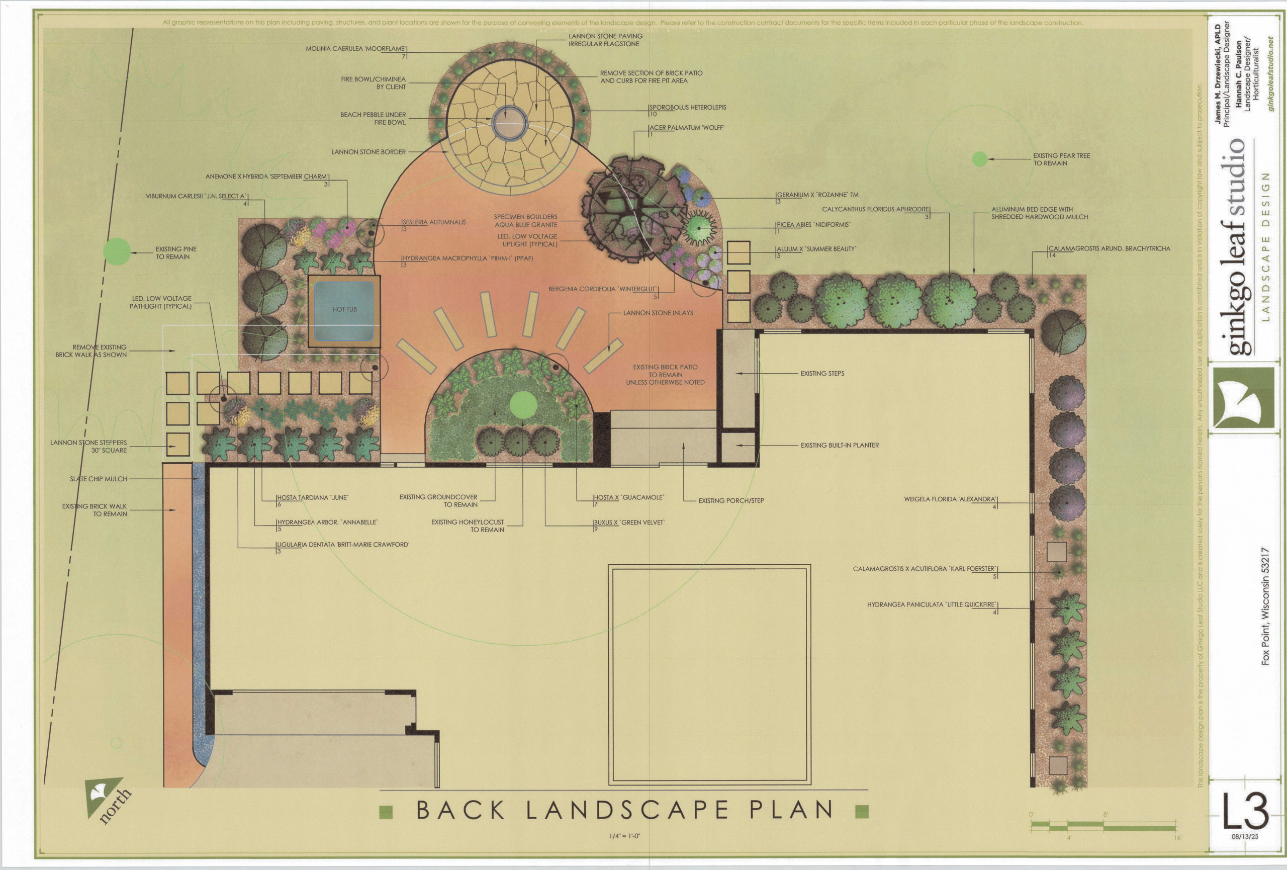Mid-Century Ranch Backyard Patio, Firepit + Hot Tub Landscape Plan - Fox Point, 