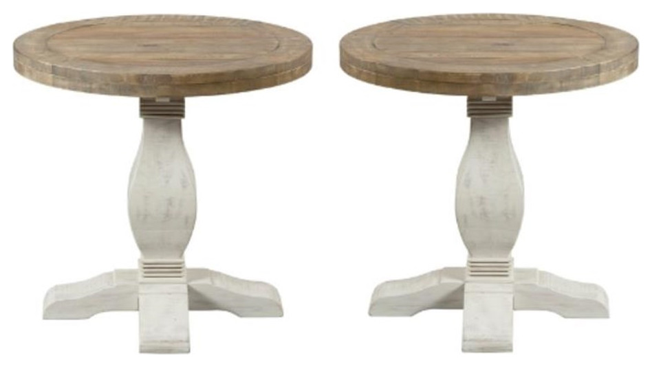 Home Square Napa Solid Wood Round End Table in White Stain Set of 2