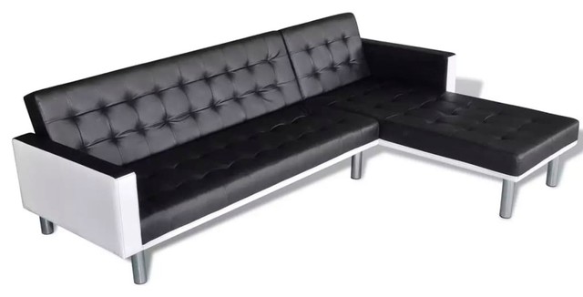 Vidaxl L Shaped Sofa Bed Artificial, Black Sofa Bed Couch