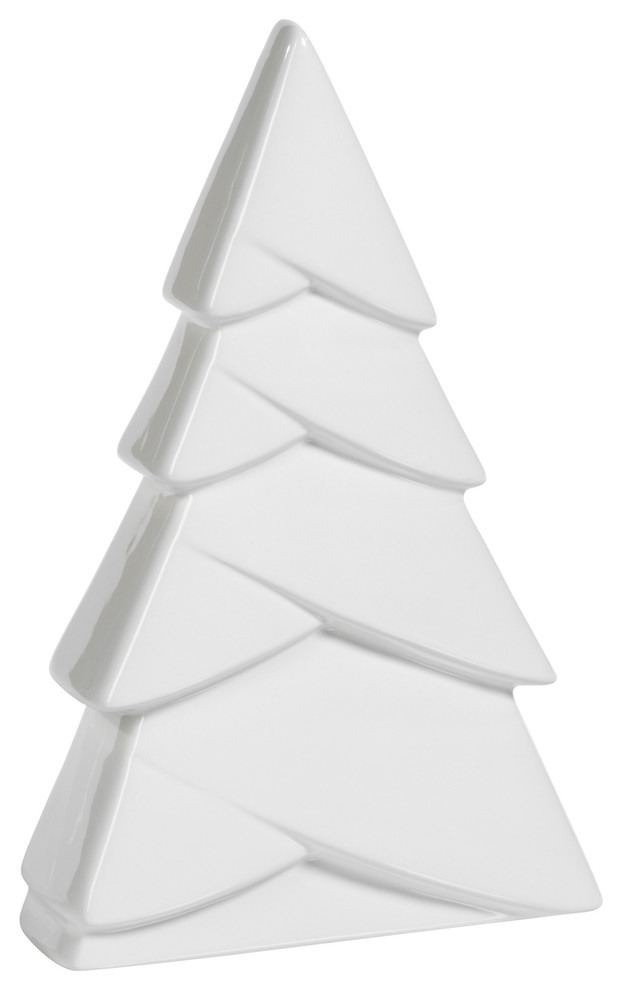 8" Tall Ceramic Christmas Tree Tabletop Decoration, White, Set of 6