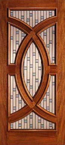 Solid Mahogany Single Door with Circle Decorative Glass Style