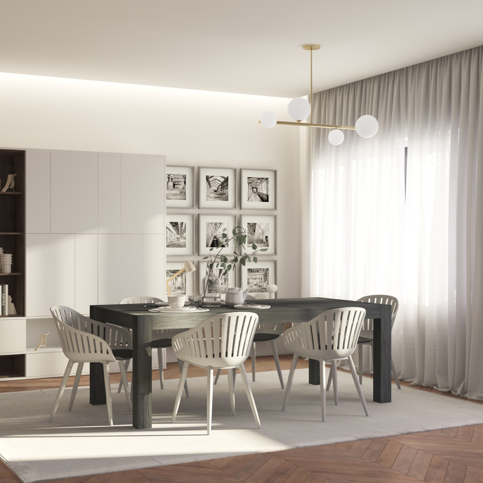 Indoor Romania 9 Piece Wire Brushed Wood Rectangular Dining Table