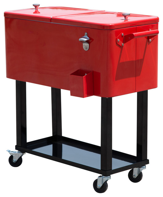 Outsunny 80 QT Rolling Ice Chest Portable Patio Party Drink Cooler Cart, Red