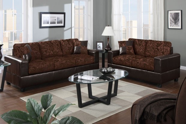 POUNDEX Furniture - 2 Piece Living Room Set Chocolate Fabric - F7276