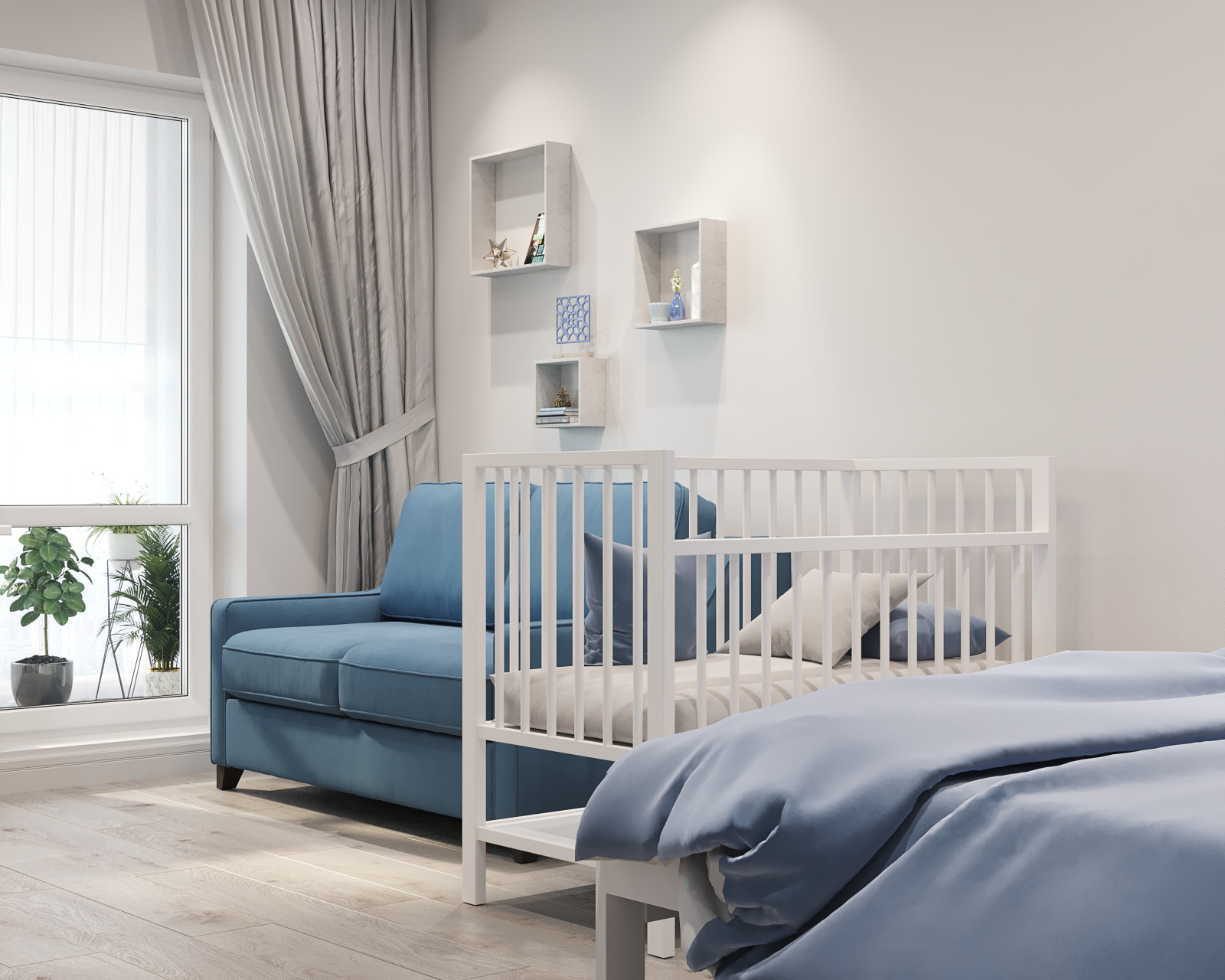 Однокомнатная квартира в серо-голубых тонах