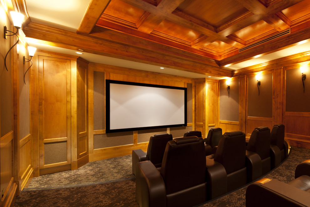 Photo of a traditional home theatre in Vancouver.