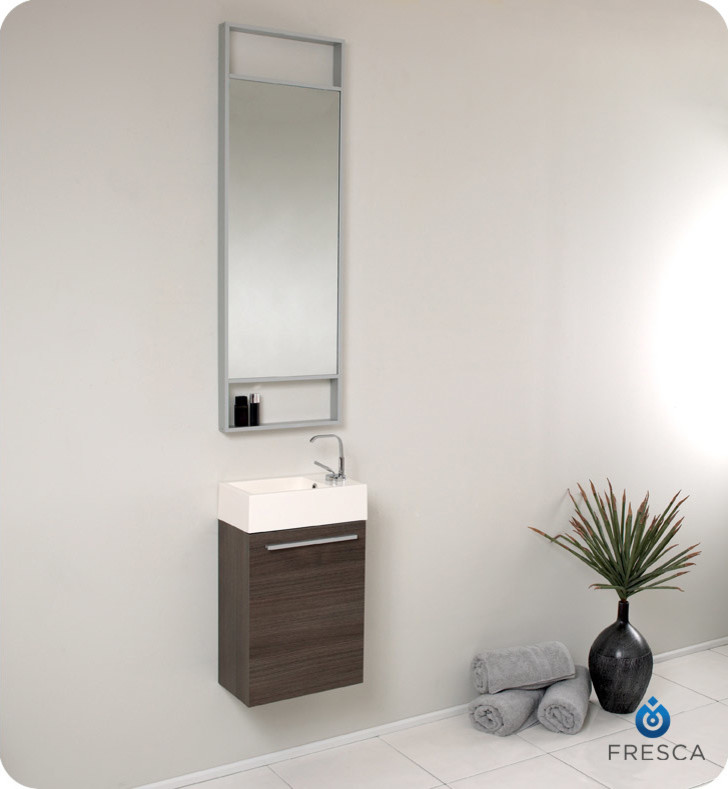 Fresca Pulito Small Gray Oak Modern Bathroom Vanity with Tall Mirror