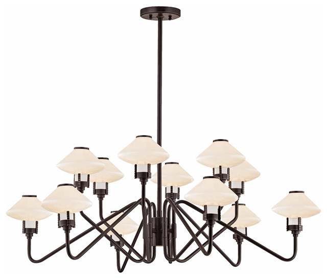 Knowles 12-Light Chandelier With White Shade, Finish: Old Bronze