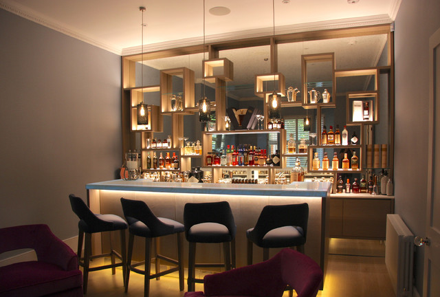 Luxury Bespoke Bar with White Onyx Backlit Worktop - Modern - Home Bar