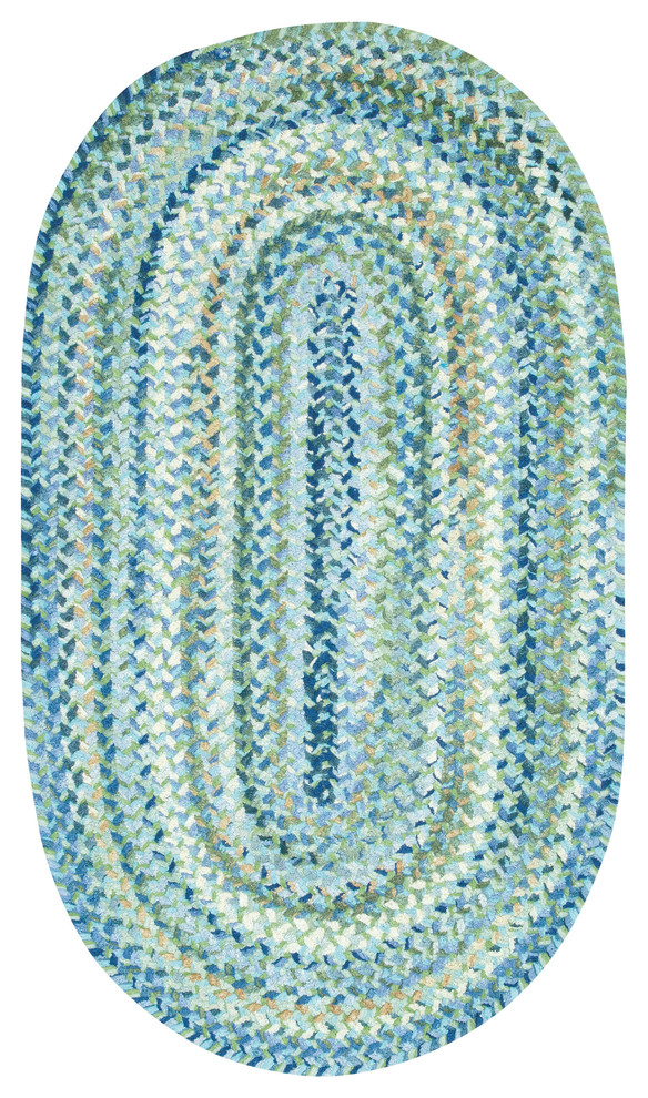 Ocracoke Braided Oval Rug, Light Blue, 2'x8' Runner Contemporary