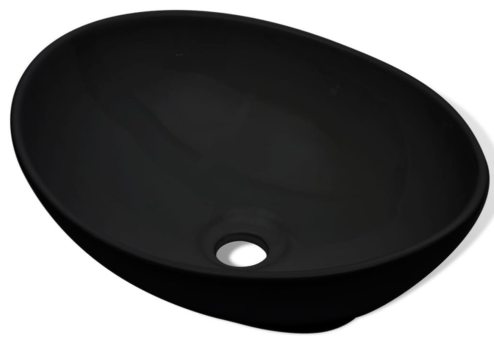 vidaXL Ceramic Basin Ovalshaped 16.1"x13.4" Black Bathroom Vessel Sink