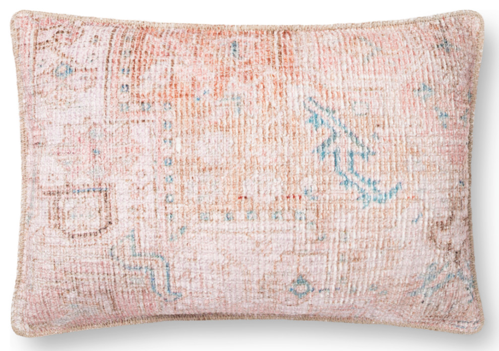 Turkish Antique Rug Inspired Printed Decorative Throw Pillow, Multi, 16"x26", Po