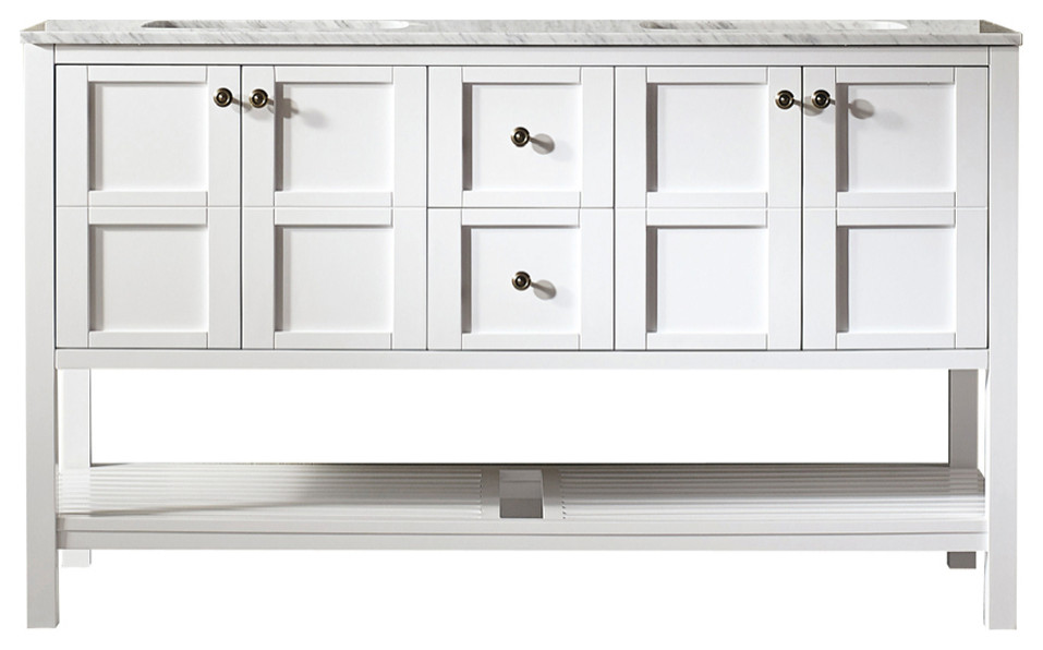 Florence 60" Double Vanity, White, Without Mirror