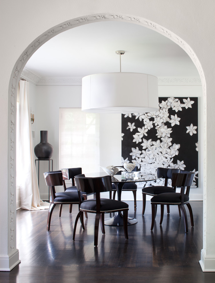 Photo of a contemporary dining room in Denver with white walls.