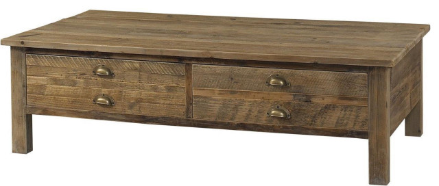 PADMAS PLANTATION Coffee Table Reclaimed Pine Wood Metal Bleached 