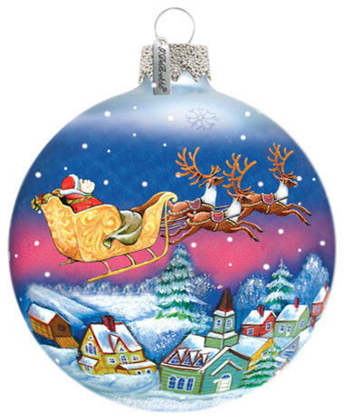 Hand Painted Scenic Glass Ornament Santa On Sleigh Ball