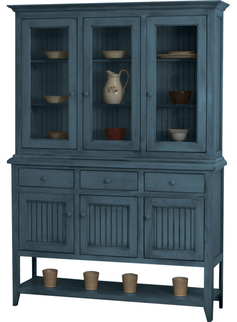 Coastal Dining Hutch and Buffet China Cabinet, Midnight Blue