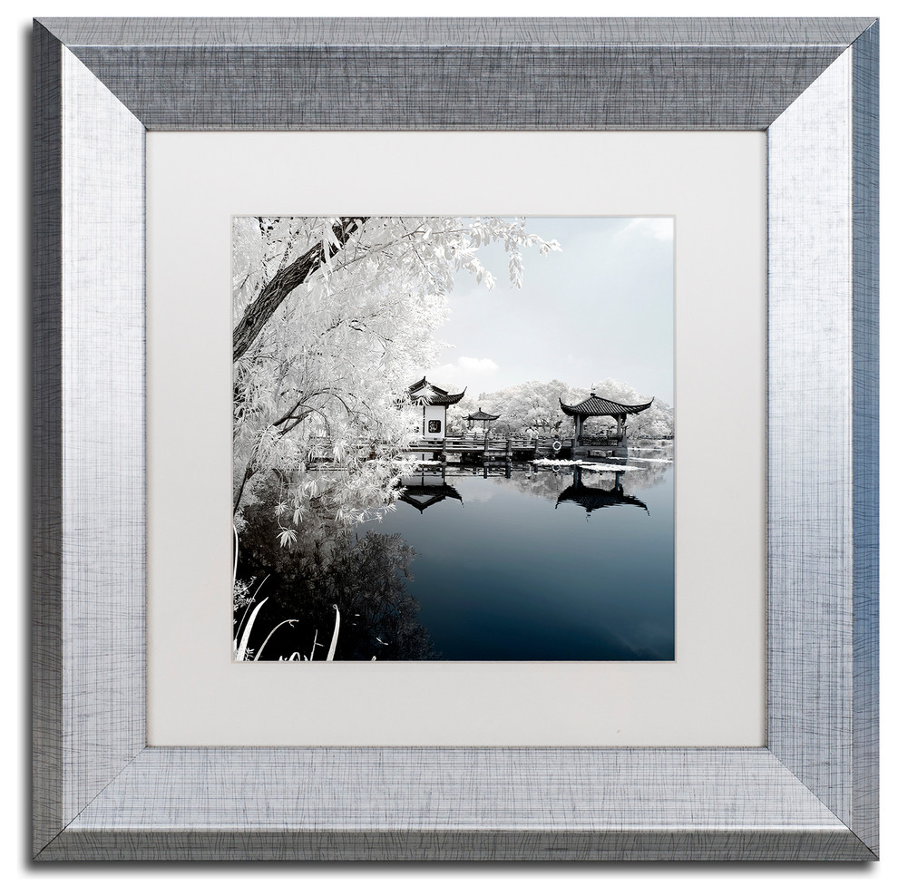 Philippe Hugonnard 'Blue Lake I' Art, Silver Frame, White Matte, 11"x11"