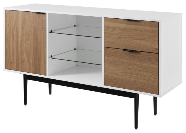 Astor 52" Modern 2 Drawer Lifted Sideboard, Solid White/English Oak