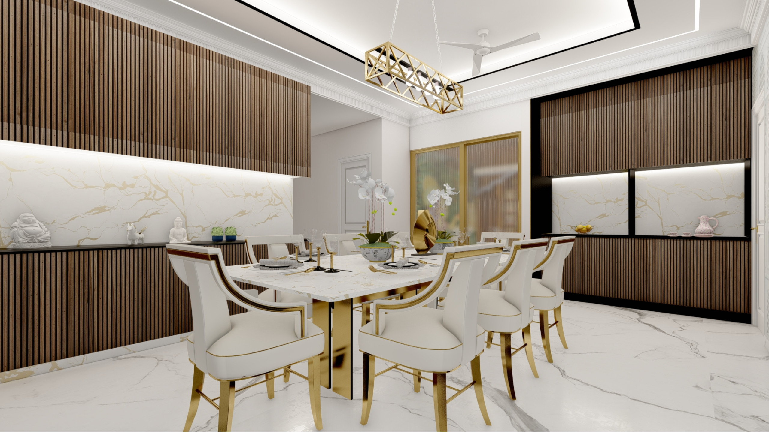 Elegant Lounge and Dining Area with Light Tones in Guildford