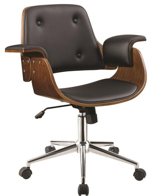 Mid Century Modern Leatherette Office Chair With Walnut And Chrome Base 80142