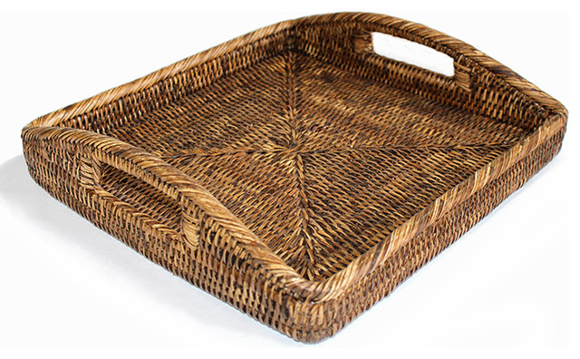 Rattan Square Tray 12" - Tropical - Serving Trays - by ...