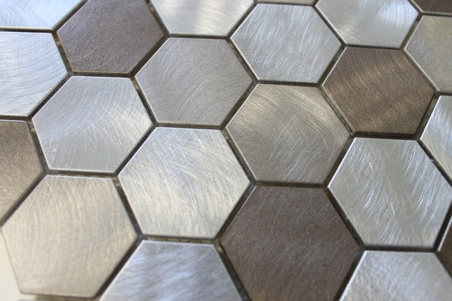 New Amsterdam Brushed Aluminum Hexagon Mosaic Tile Contemporary New Amsterdam Brushed Aluminum Hexagon Mosaic Tile Sample