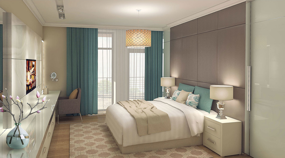 Спальня в мятных тонах с гардеробной