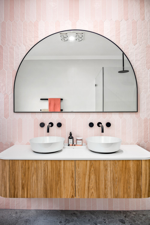 Pink Hexagon Radiance with Black Frame Mirror