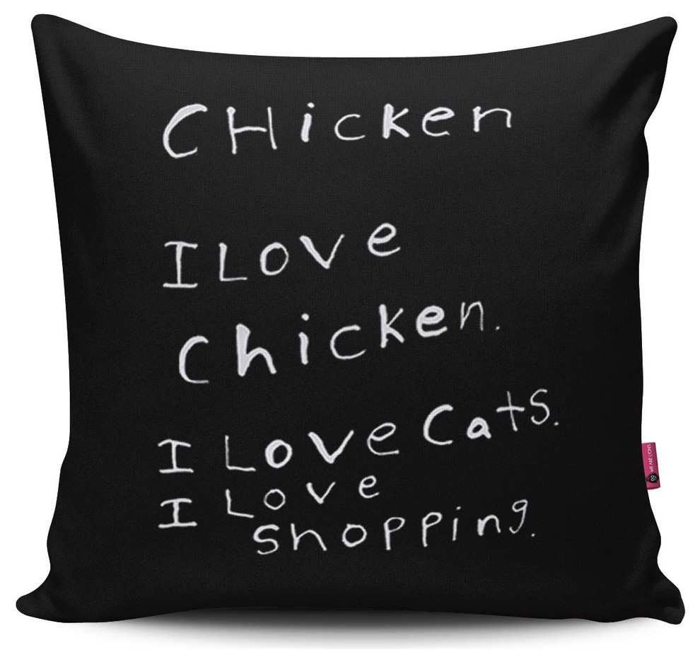 16"x16" Double Sided Pillow, "I Love Chicken" by Sara Malpass