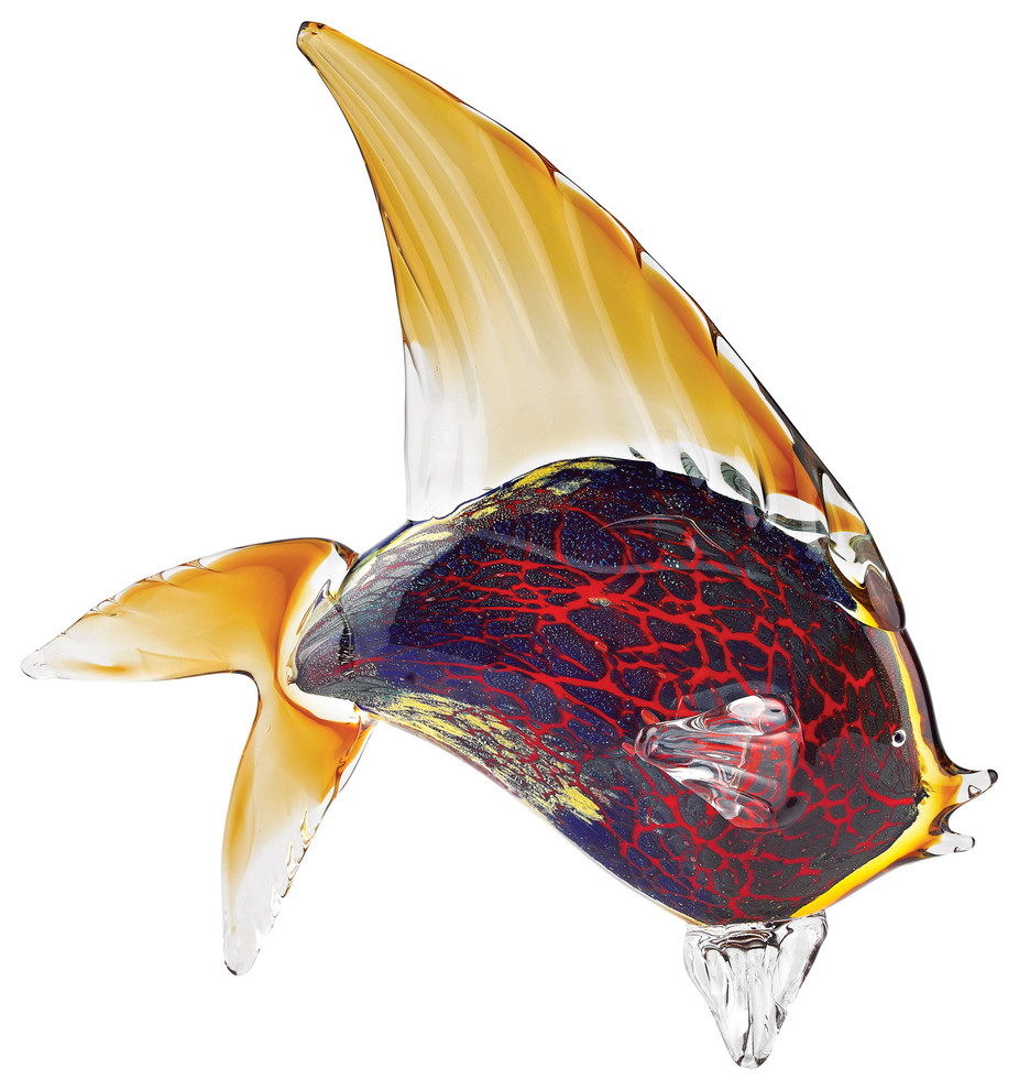 Murano Style Art Glass Firestorm Fish Figurine H15.5"XL18"