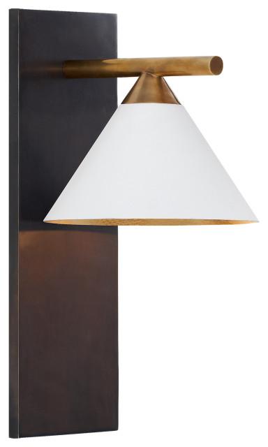 Cleo Sconce in Bronze and Antique-Burnished Brass with Matte White Shade