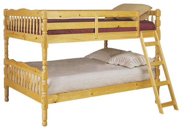 Full Over Full Bunk Bed With Ladder In Natural Light Wood Finish