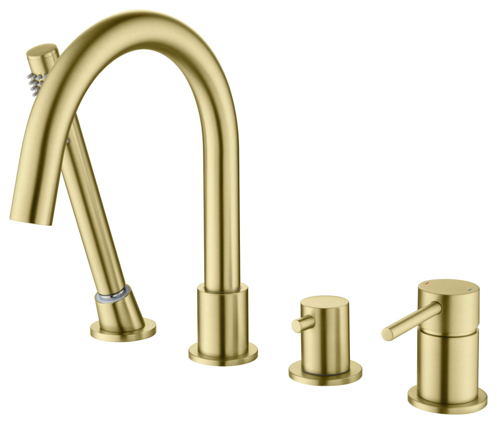 Circular Deck Mounted Bathtub Faucet With Hand Shower Contemporary