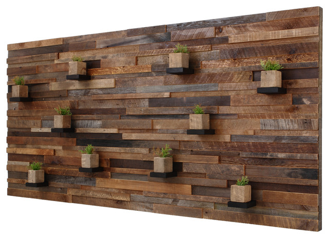 Shop Houzz | CarpenterCraig Reclaimed Barn Wood Wall Art With Floating Shelves, 7'x3'4" - Wall Decor