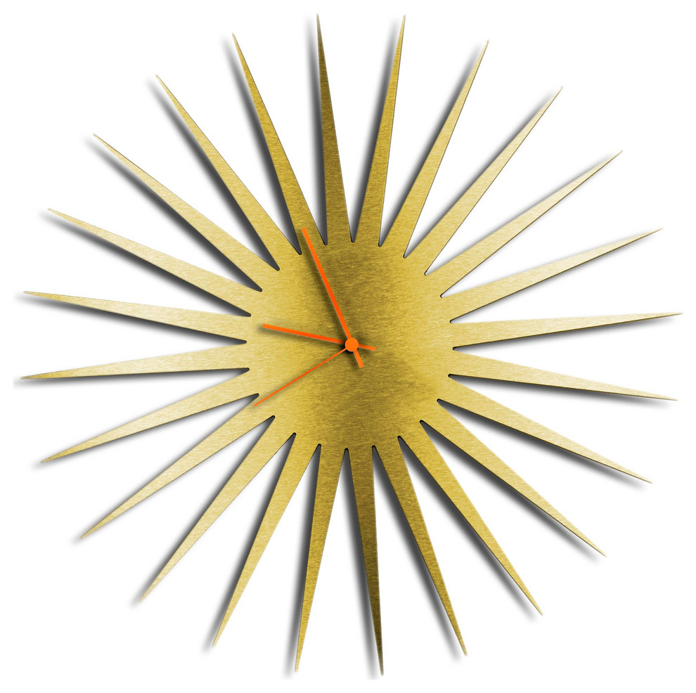 MCM Starburst Clock, Gold Orange Wall Decor