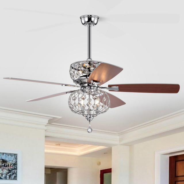 52, Indoor Chrome Reversible Ceiling Fan With Crystal Light Kit