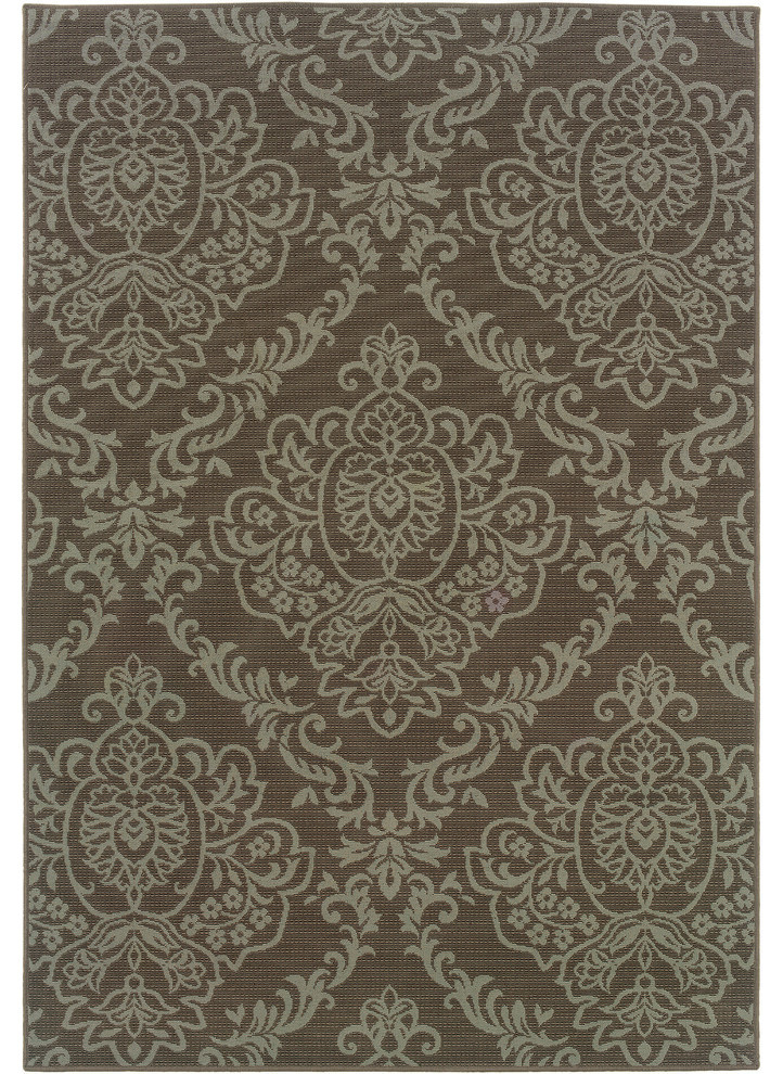 La Jolla Indoor and Outdoor Floral Gray and Blue Rug, 6'7"x9'6"