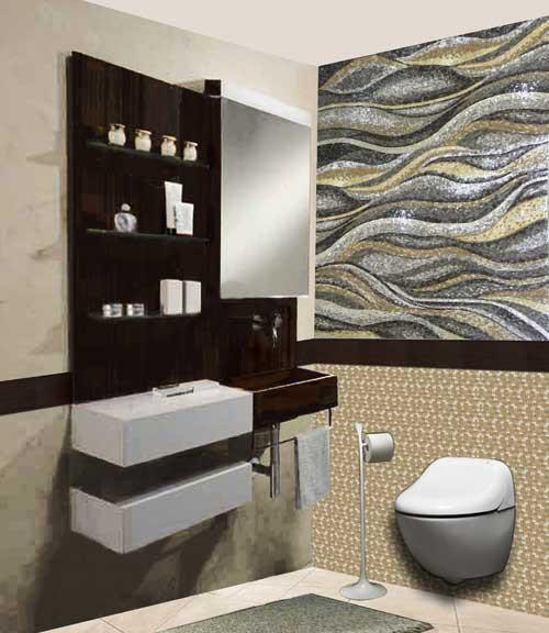 Inspiration for a contemporary bathroom in Chicago with multi-coloured tile and mosaic tile.
