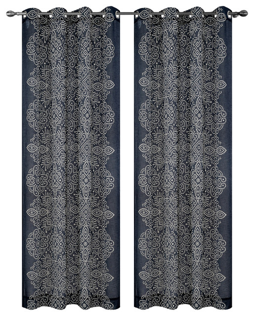 Bandhini Drapery Curtain Panels with Grommets, Gray