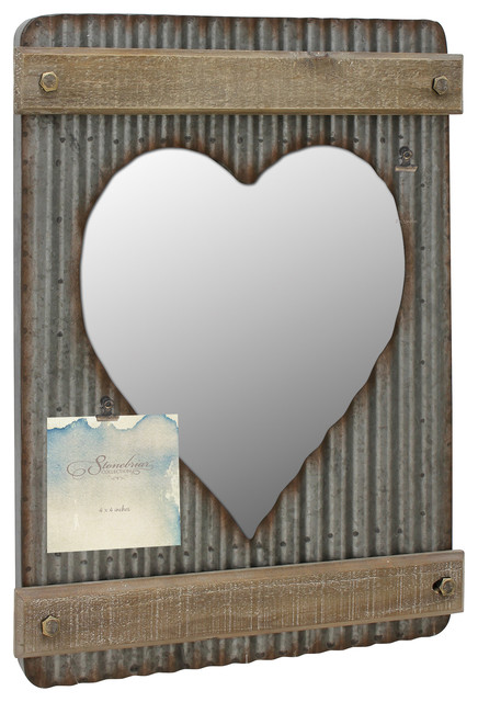 Corrugated Metal And Wood Heart Shaped Wall Mirror Decor