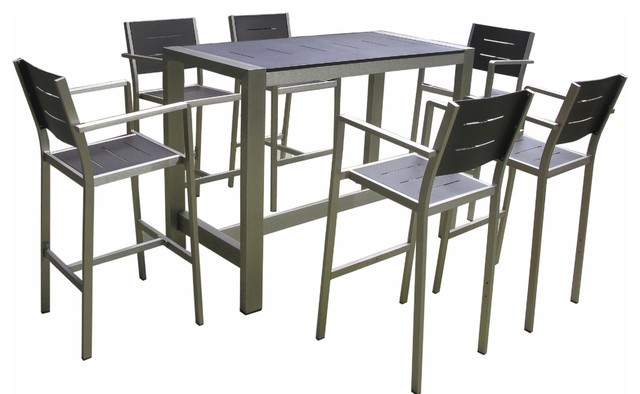 Aluminum 7 Piece Dining Bar Table And Barstools Set Contemporary Aluminum 7 Piece Dining Bar Table And Barstools Set