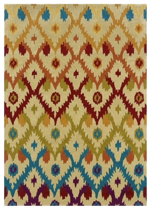 Linon Trio Ikat Hand Tufted Polyester 8'x10' Rug in Sand Brown