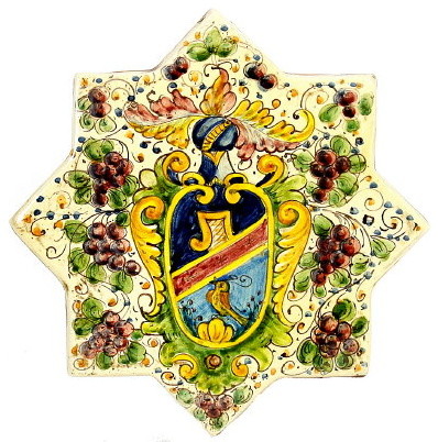 Majolica, Eight Point Star With Medieval Crest. Plaque